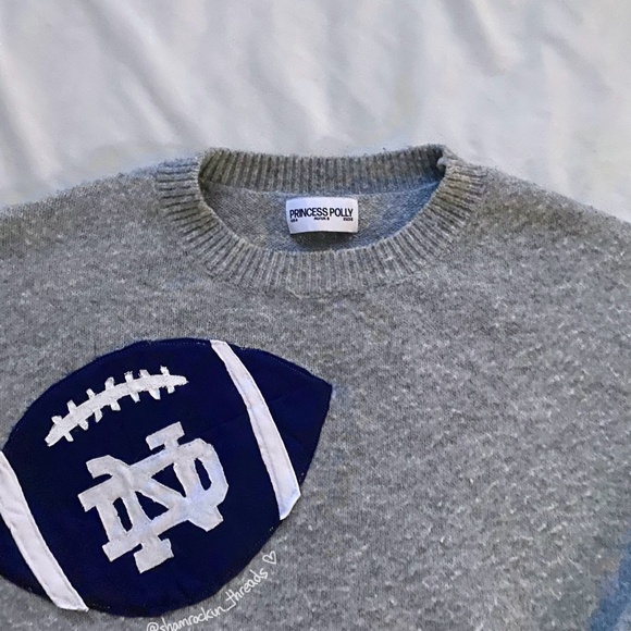 gray white navy blue Notre Dame patchwork sweater - Picture 2 of 5